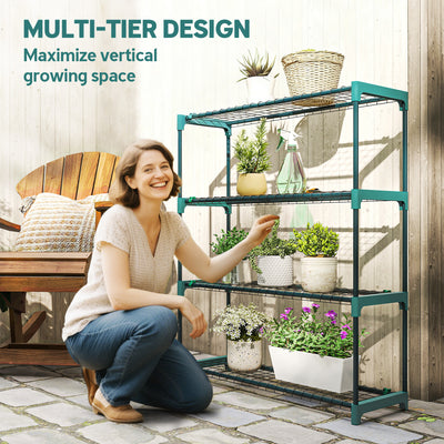 Outsunny 4-Tier Plant Stand Indoor Outdoor, Set of 2 Metal Plant Shelf with Rack Buckles for Easy Assembly, Flower Display Rack 