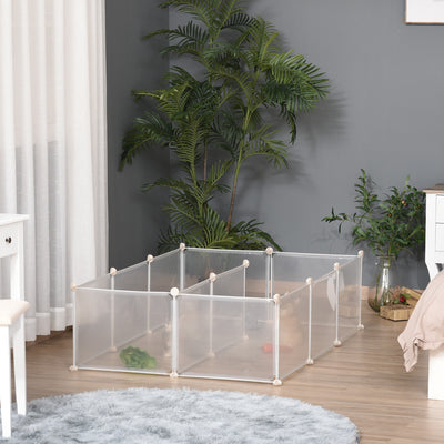PawHut Pet Playpen DIY Small Animal Cage Open Enclosure Portable Plastic Fence 12 Panels for Hedgehog Bunny Chinchilla Guinea Pig White 