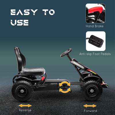 HOMCOM Metal Kids Pedal Go Kart with Adjustable Seat Inflatable Tyres Black 