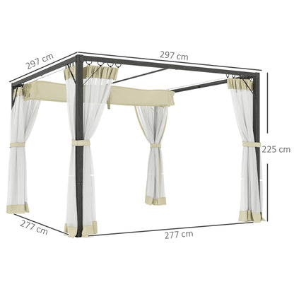 Outsunny 3 x 3m Aluminium Frame Pergola, with Retractable Roof - Khaki 