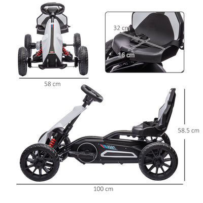 HOMCOM 12V Electric Go Kart for Kids, Ride-On Racing Go Kart with Forward Reversing, Rechargeable Battery, 2 Speeds, for Boys Girls Aged 3-8 Years Old - White 