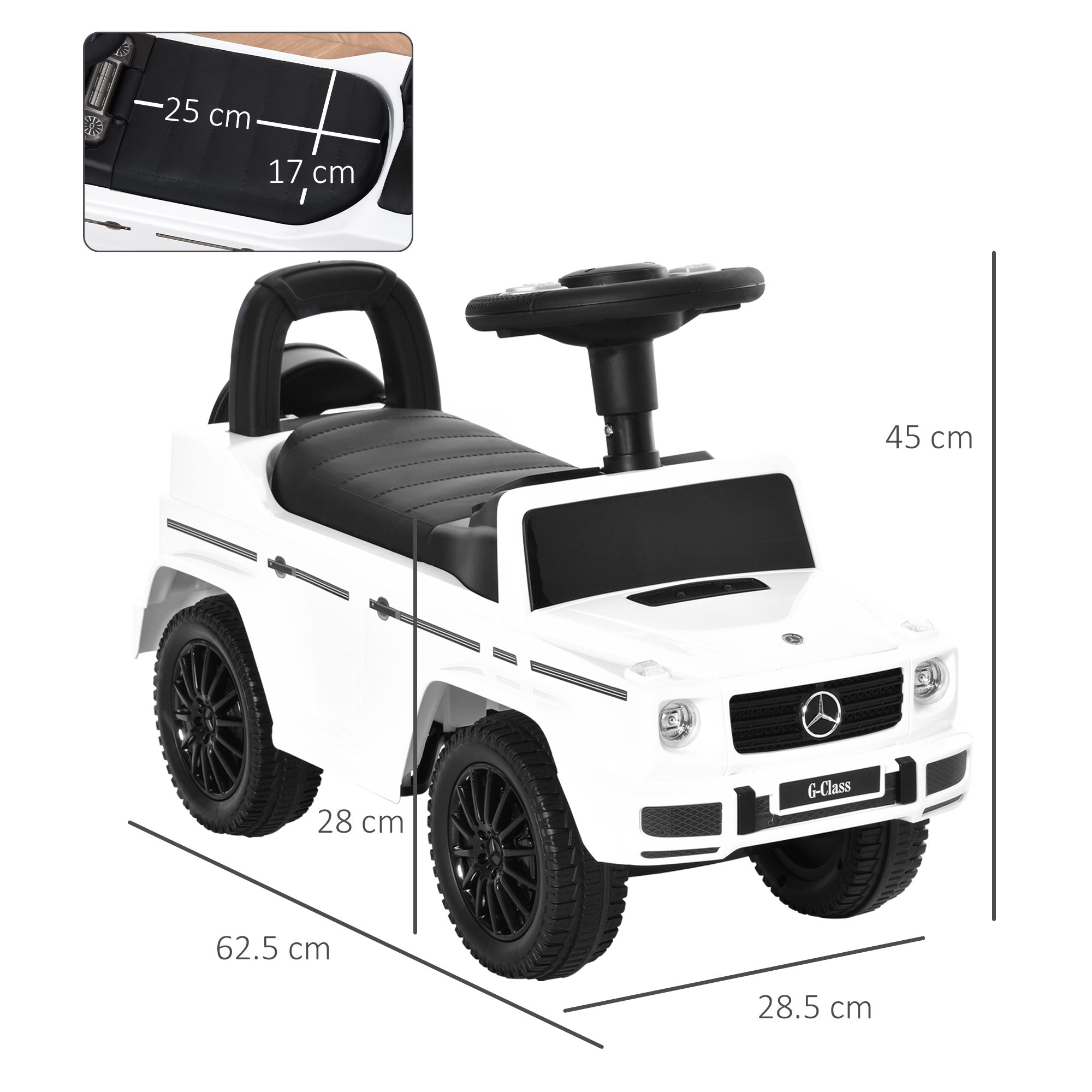 HOMCOM 3 in 1 Kids Ride On Car G350 Licensed Foot To Floor Slider Toddler Push Along NO POWER White 12-36 months 