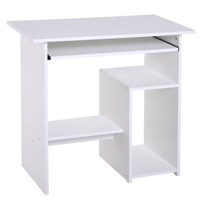 HOMCOM Compact Small Computer Table Wooden Desk Keyboard Tray Storage Shelf Modern Corner Table Home Office White 