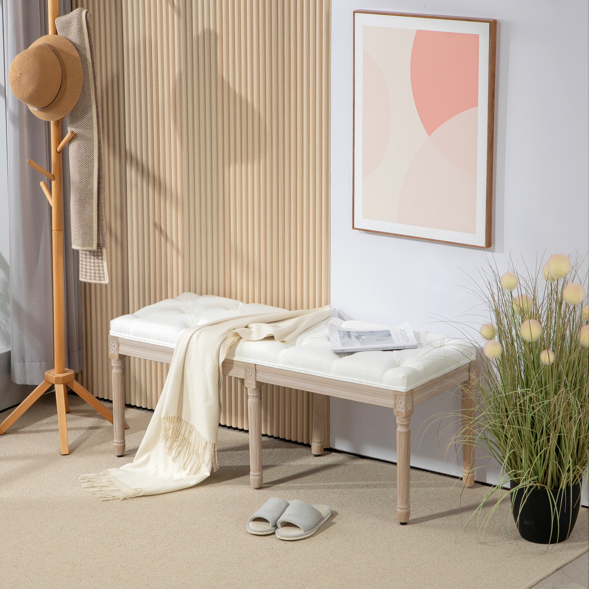 HOMCOM Vintage French Look Bed End Bench - Cream White 