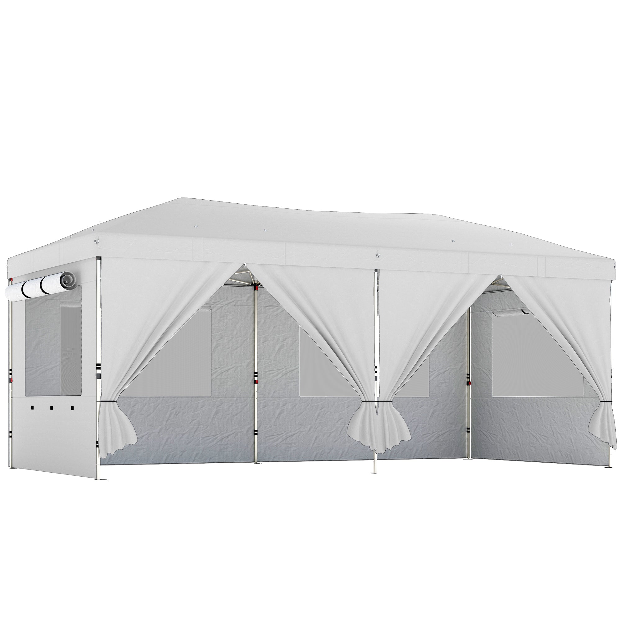 Outsunny 3 x 6 m Pop Up Canopy with UV50+ Protection Garden Gazebo with 6 Sidewalls, White 