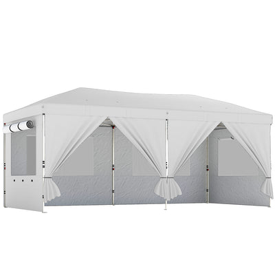 Outsunny 3 x 6 m Pop Up Canopy with UV50+ Protection Garden Gazebo with 6 Sidewalls, White 