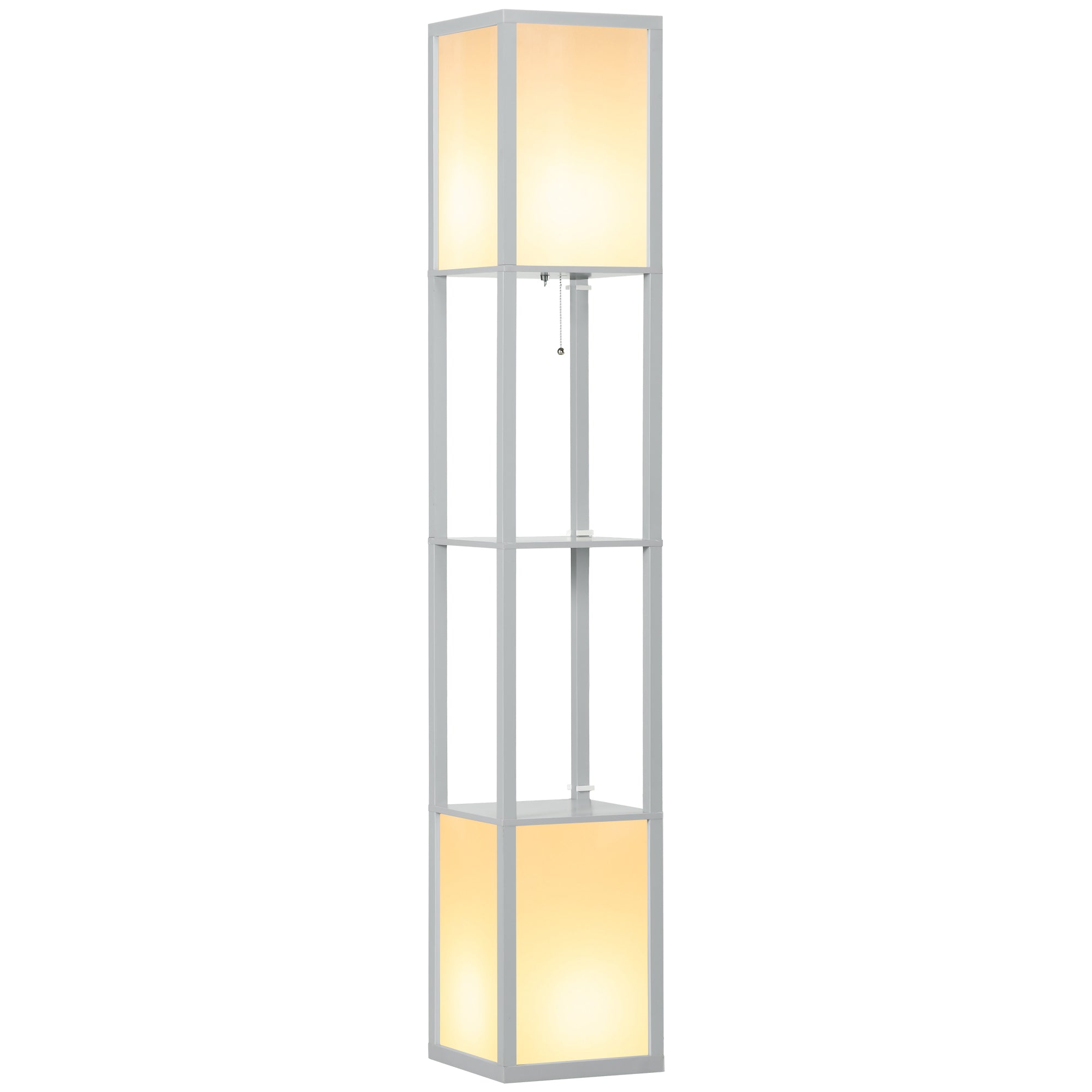 HOMCOM Modern Shelf Floor Lamp with Dual Ambient Light, Standing Lamp Living Room, Bedroom, 156cm, Grey