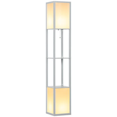 HOMCOM Modern Shelf Floor Lamp with Dual Ambient Light, Standing Lamp Living Room, Bedroom, 156cm, Grey 