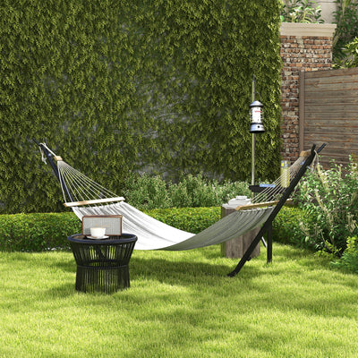 Outsunny 9.4ft Hammock Stand with Side Tray Stand, Steel Frame Hammock Net Stand, for String-style, Brazilian-style, Flat-style, Rope-style Hammocks, Black 