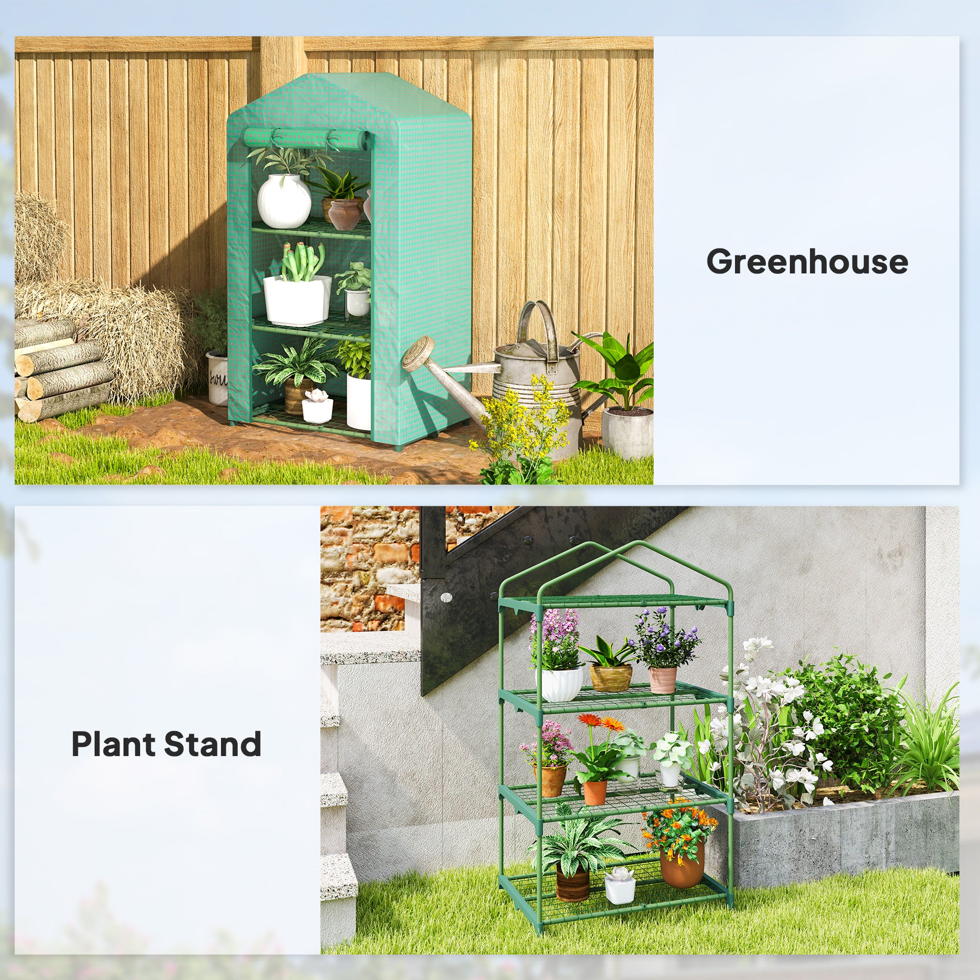 Outsunny 3 Tier Mini Greenhouse Portable Garden Grow House with Roll Up Door and Wire Shelves, 69 x 49 x 125 cm, Green 