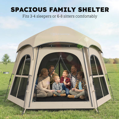 Outsunny Pop Up Tent 3000mm Waterproof Instant Camping Tent 3-4 Person with 2 Doors 4 Windows Khaki 