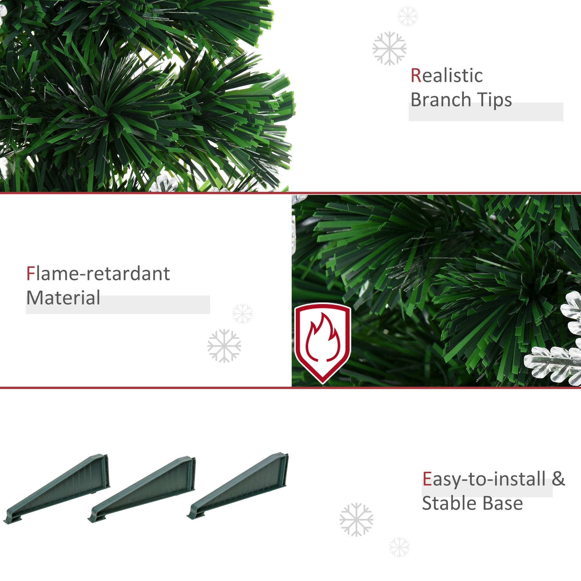 HOMCOM 3FT Green Fibre Optic Artificial Christmas Tree Xmas Colourful LED Scattered Tree with Snowflakes Ornaments Fireproofing 