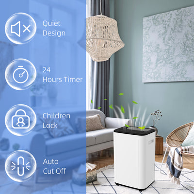 HOMCOM 6000mL Portable Dehumidifier with 24H Timer, 3 Dehumidifying Modes, 20L/Day, for Home Laundry Basement 