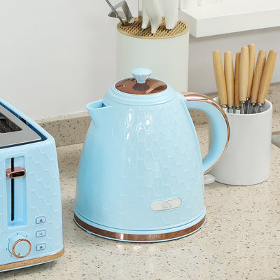 HOMCOM Kettle and Toaster Set, 1.7L 3000W Fast Boil Jug Kettle, 4 Slice Toaster with 7 Level Browning Controls, Light Blue 