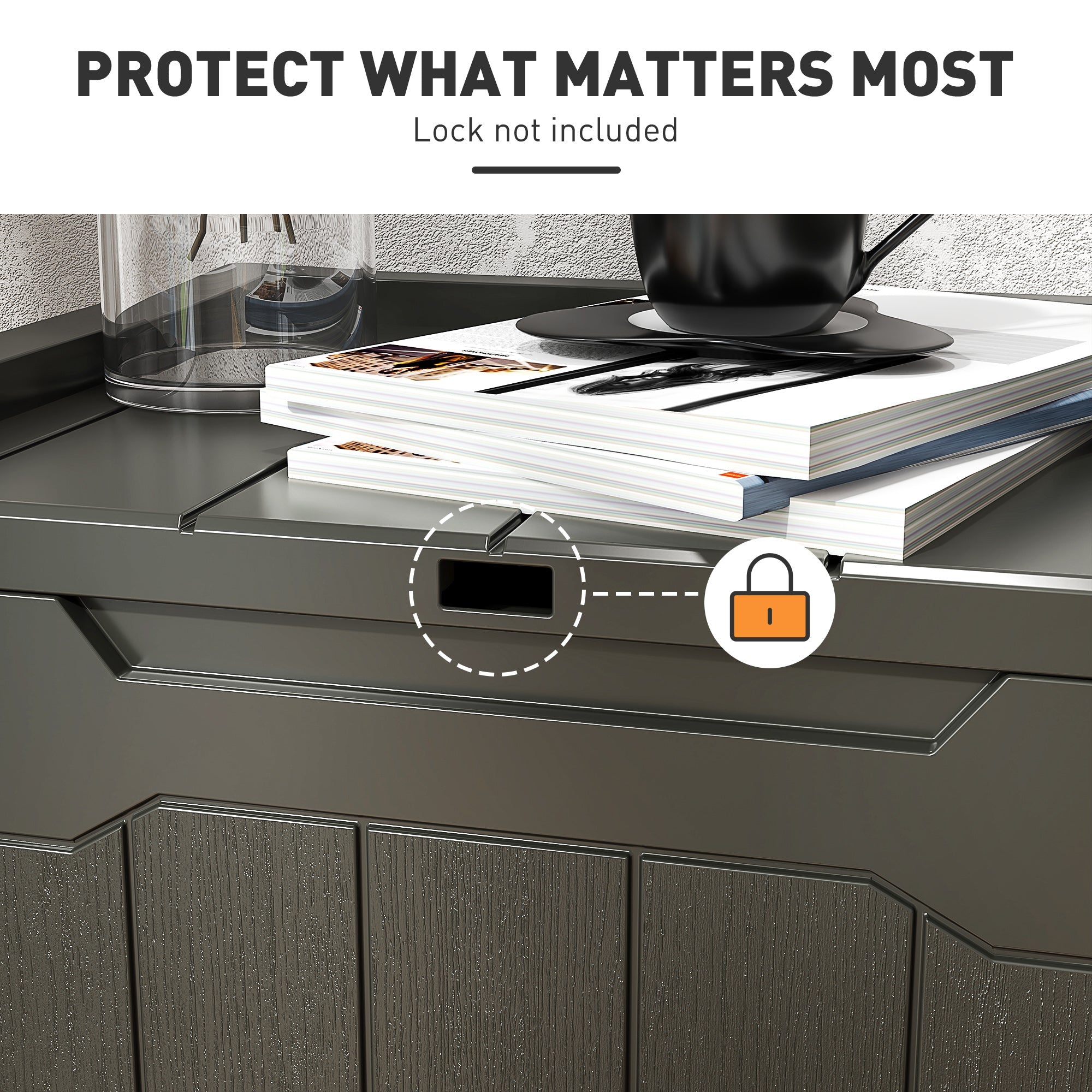 HOMCOM 107 L Plastic Storage Chest with Lid - Charcoal Grey 