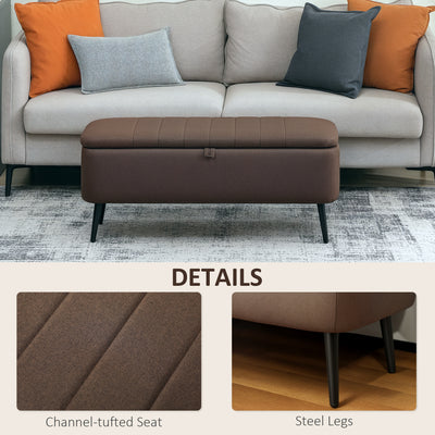 HOMCOM Linen-Look 92 x 31cm Storage Ottoman - Dark Brown 