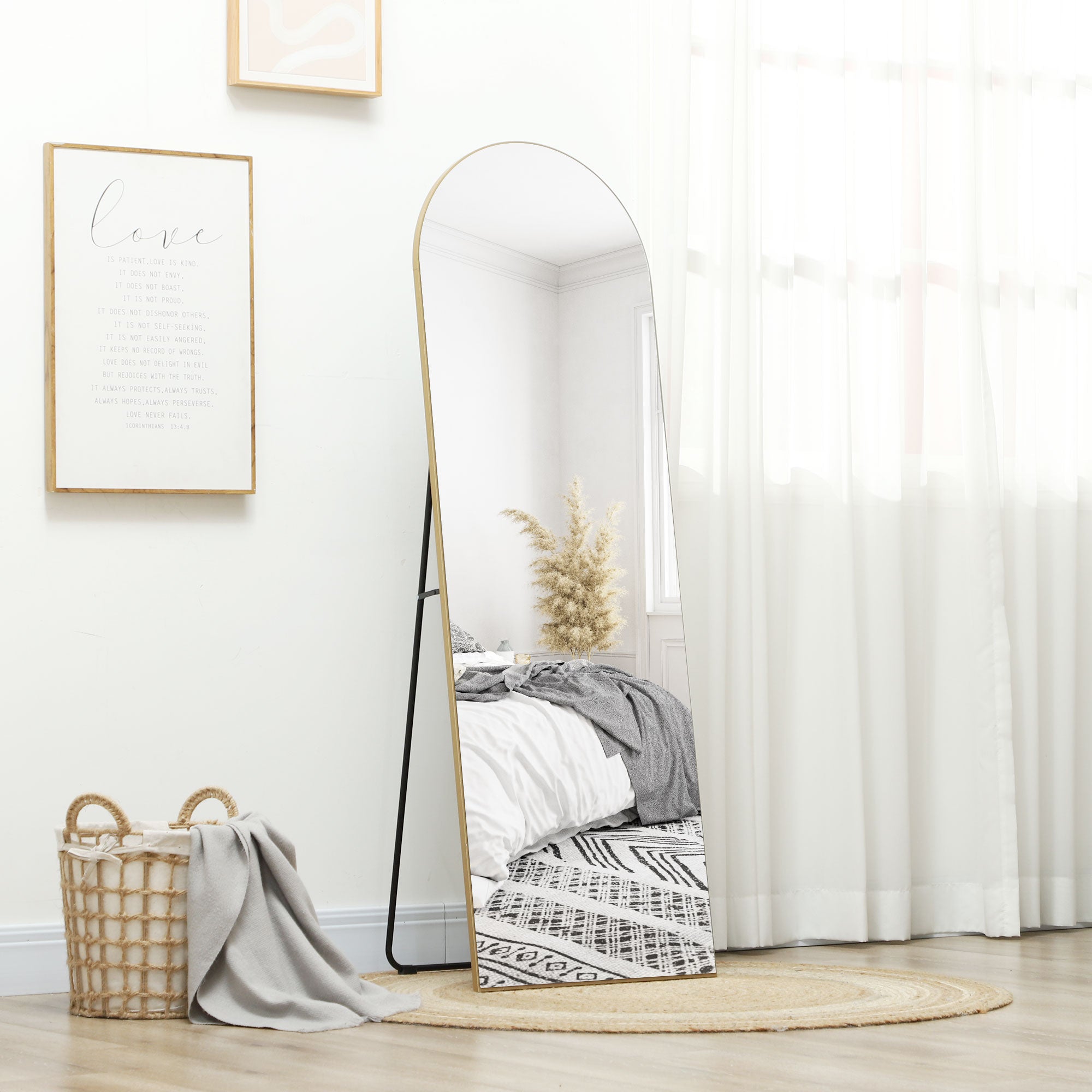 HOMCOM 150cm Arched Full Length Mirror - Gold Tone 