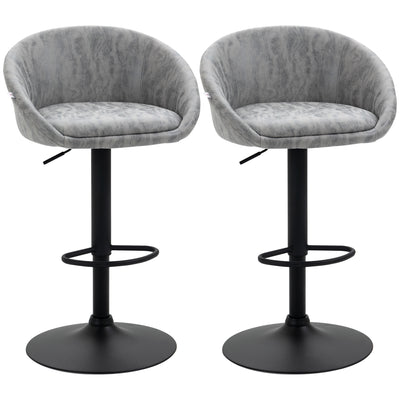 HOMCOM Modern Bar Stools Set of 2, Height Adjustable Swivel Barstools, PU Leather Upholstered Bar Chair with Backrest, Armrests and Footrest for Breakfast Bar, Counter, Kitchen, Light Grey 
