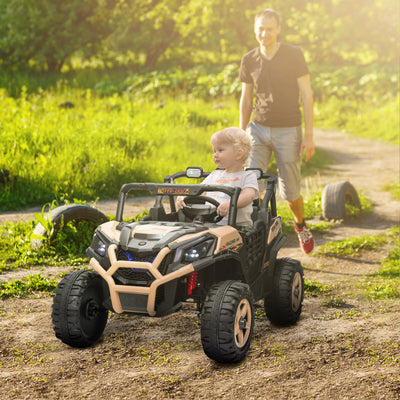 AIYAPLAY 24V 2 Seater Kids Electric Car with Remote Control, Suspension System,  Slow Start, 3 Speeds, for 3-8 Years, Khaki 