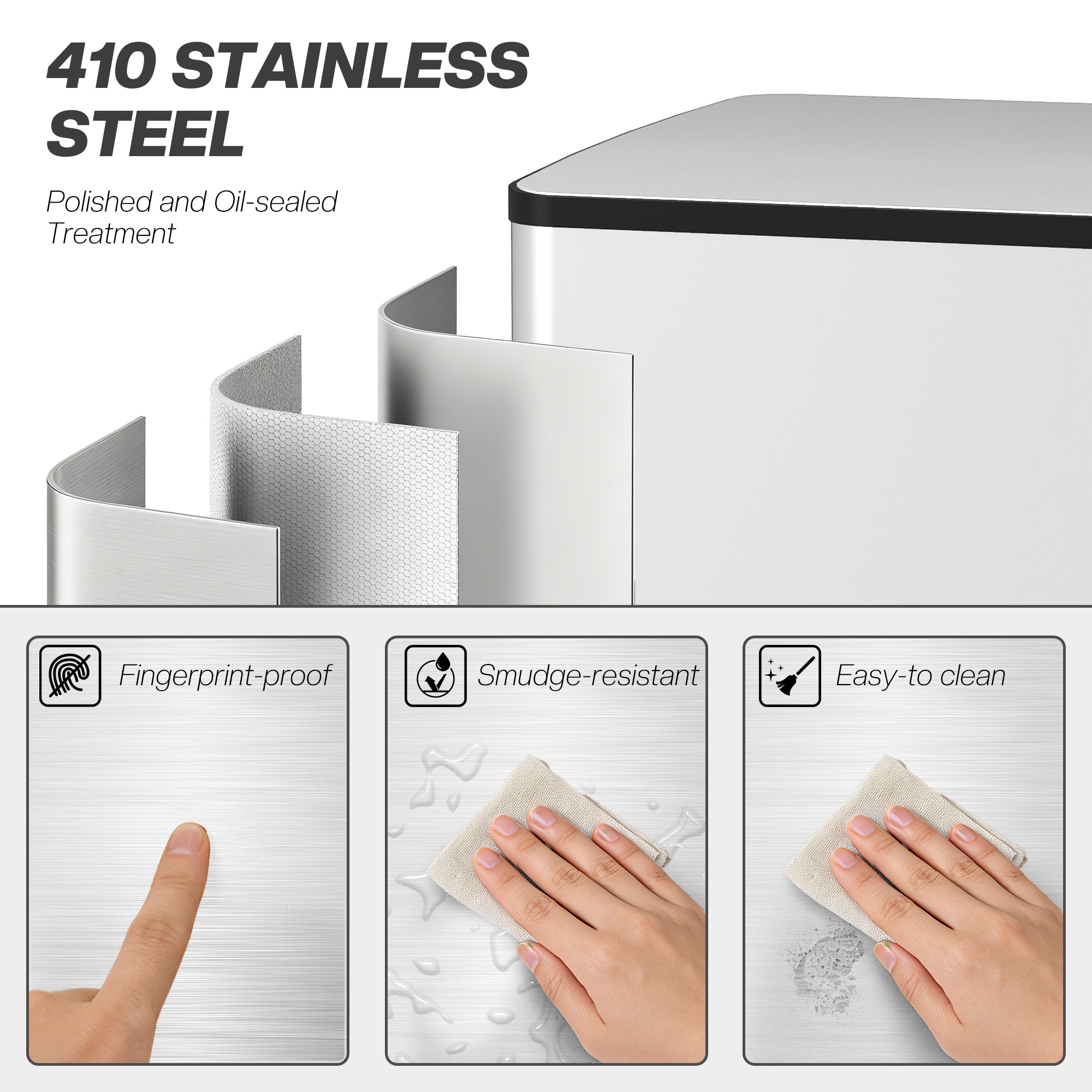 HOMCOM 50L Dual Compartment Stainless Steel Bin, with Deodoriser Holders - Silver 