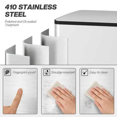 HOMCOM 50L Dual Compartment Stainless Steel Bin, with Deodoriser Holders - Silver 
