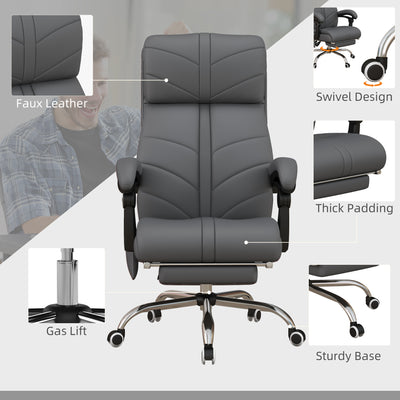 Vinsetto High Back Vibration Massage Office Chair, Heated Reclining PU Leather Computer Chair with Footrest, Grey 
