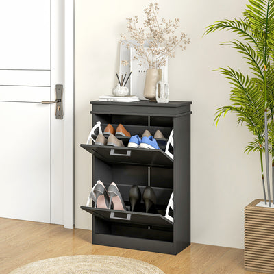 HOMCOM Two-Drawer Minimalistic 10-Shoe Cabinet - Black 