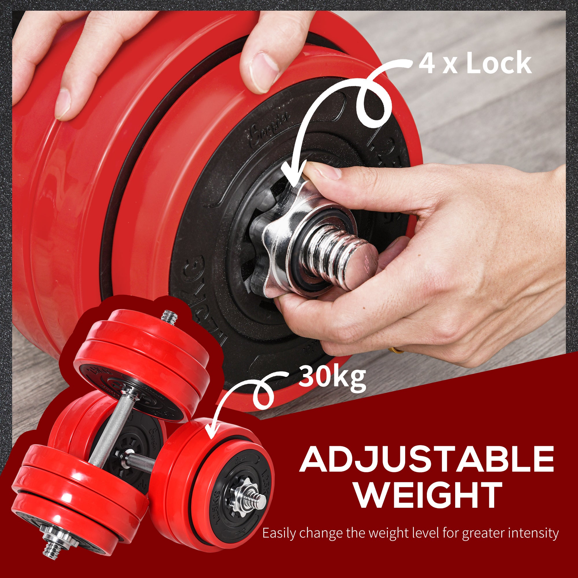 HOMCOM 30KGS 2-In-1 Dumbbell & Barbell Adjustable Set Strength Muscle Exercise Fitness Plate Bar Clamp Rod Home Gym Sports Area 