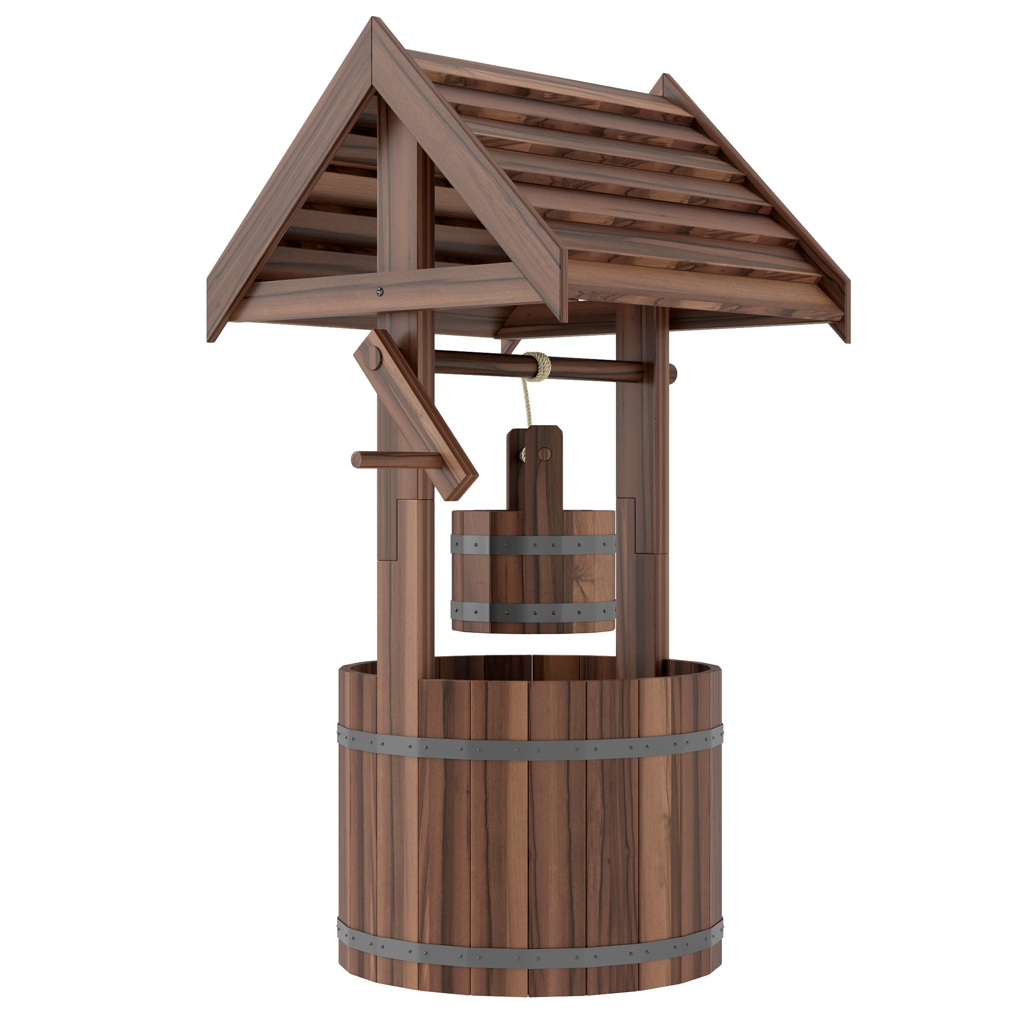 Outsunny Wood Wishing Well for Outside with Hanging Bucket, Wishing Well Planter with Drain Hole for Garden Patio, Carbonized 