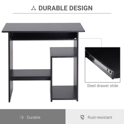 HOMCOM Compact Small Computer Table Wooden Desk Keyboard Tray Storage Shelf Modern Corner Table Home Office Black 