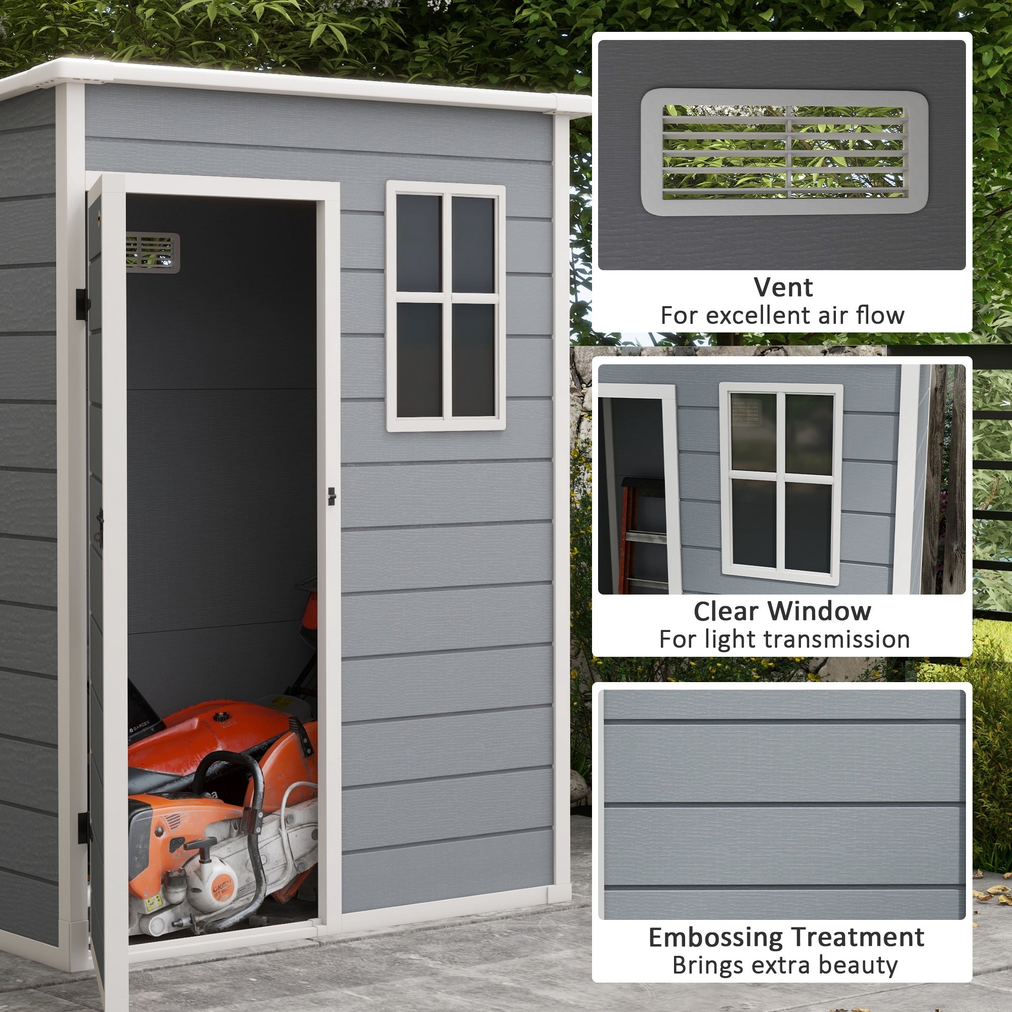 Outsunny 5' x 3' Garden Shed with Floor, Outdoor Storage Shed with Lockable Door, Window and Vent for Garden, Patio, Grey 