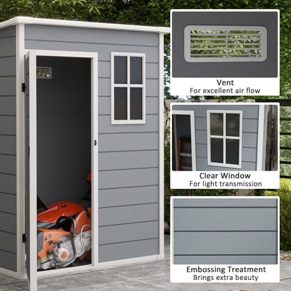 Outsunny 5' x 3' Garden Shed with Floor, Outdoor Storage Shed with Lockable Door, Window and Vent for Garden, Patio, Grey 
