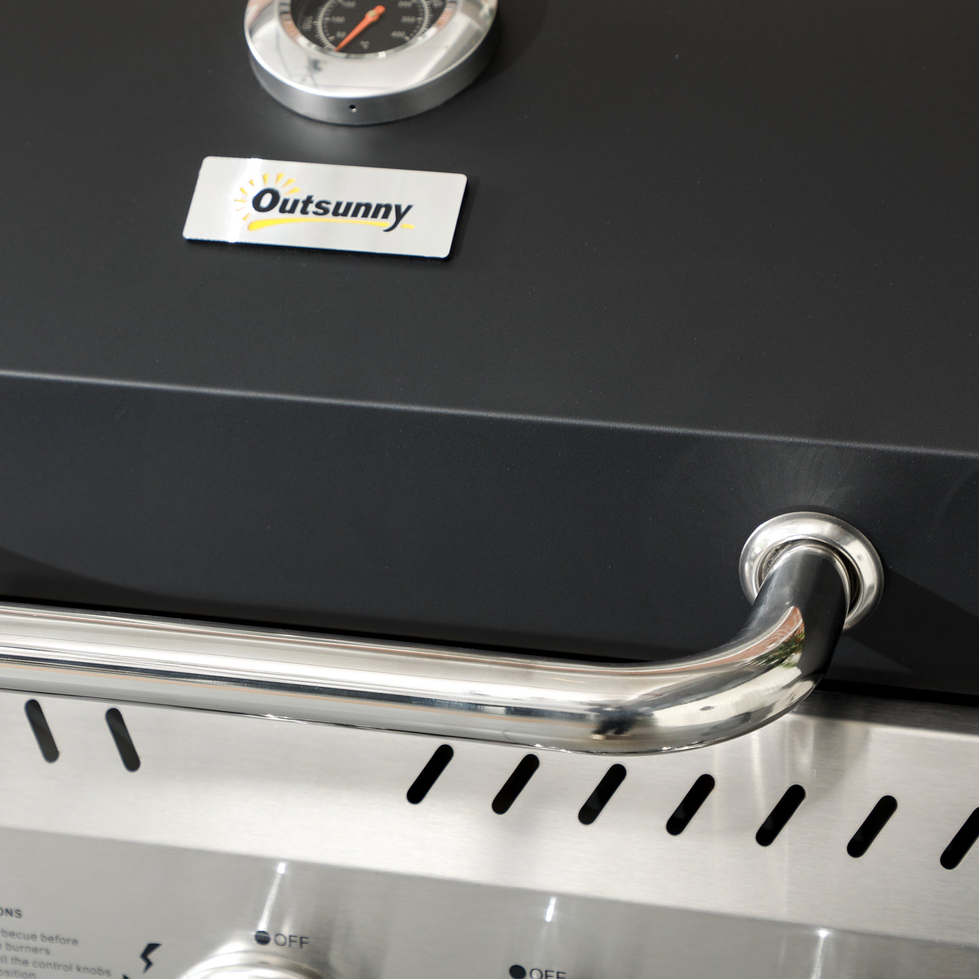 Outsunny Four-Burner Steel Gas Grill, with Thermometer - Black 