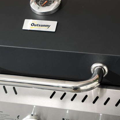 Outsunny Four-Burner Steel Gas Grill, with Thermometer - Black 