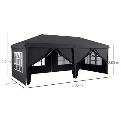 Outsunny 3 x 6m Pop-Up Gazebo, with Curtain Walls and Windows - Grey 