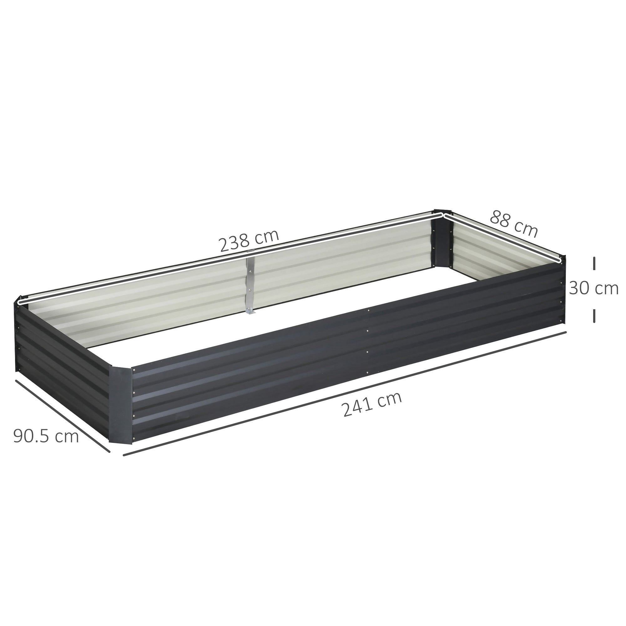 Outsunny Metal Raised Garden Bed Planter Box Outdoor Planters for Growing Flowers, Herbs, Grey, 241x90.5x30cm 