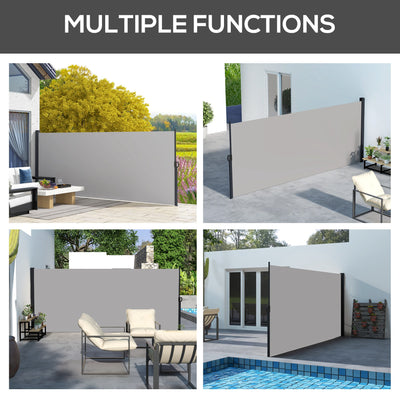 Outsunny Retractable Side Awning, Outdoor Privacy Screen for Garden, Hot Tub, Balcony, Terrace, Pool, 400 x 180cm, Light Grey 