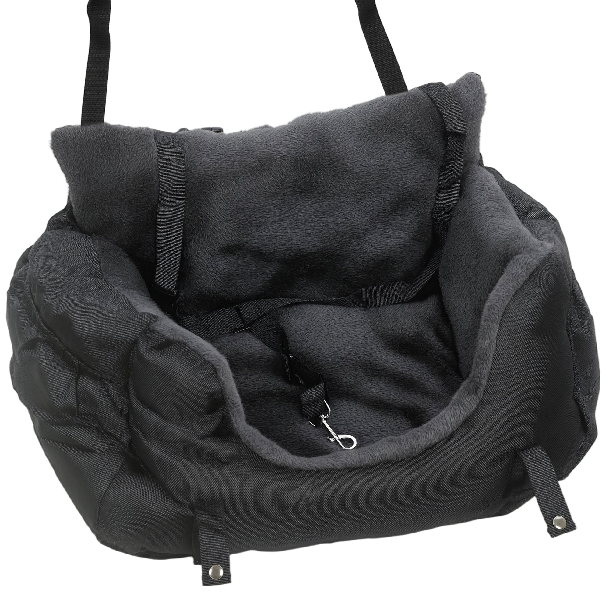PawHut Dog Car Seat for Small Dogs with Fixed Buckle, Safety Leash, Washable Cover, 58 x 45 x 28 cm, Black 