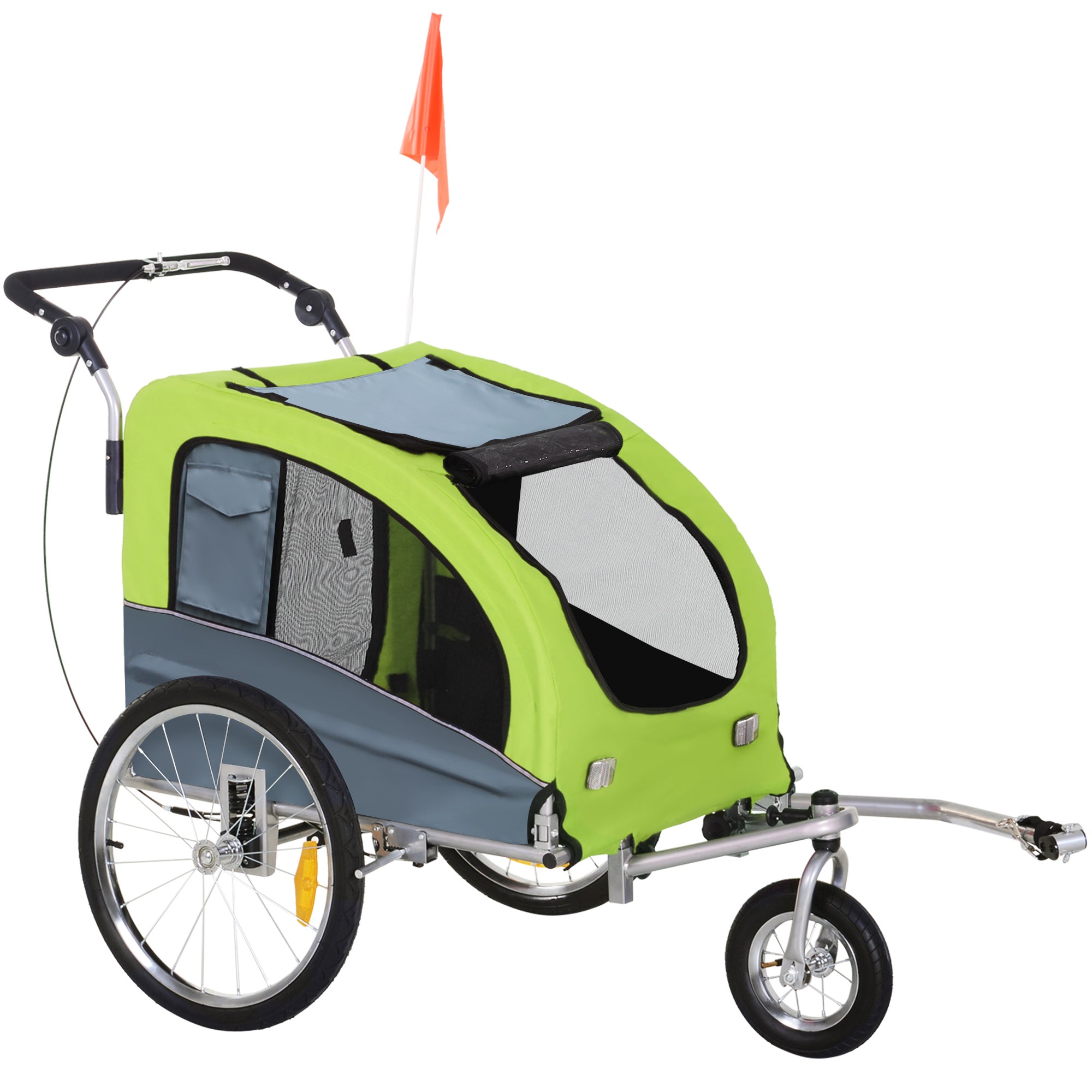 PawHut Dog Bike Trailer Pet Stroller Cart Carrier for Bicycle 360° Rotatable with Reflectors 3 Wheels Hitch Coupler Push/ Pull/ Brake Water Resistant Green 