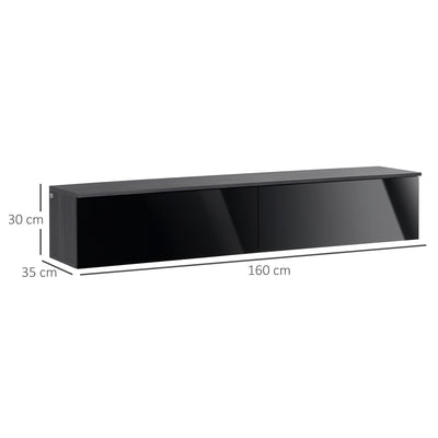 HOMCOM 160cm High Gloss Floating TV Unit Stand for TVs up to 70", Wall Mounted TV Cabinet with Storage Cupboards, Grey and Black 