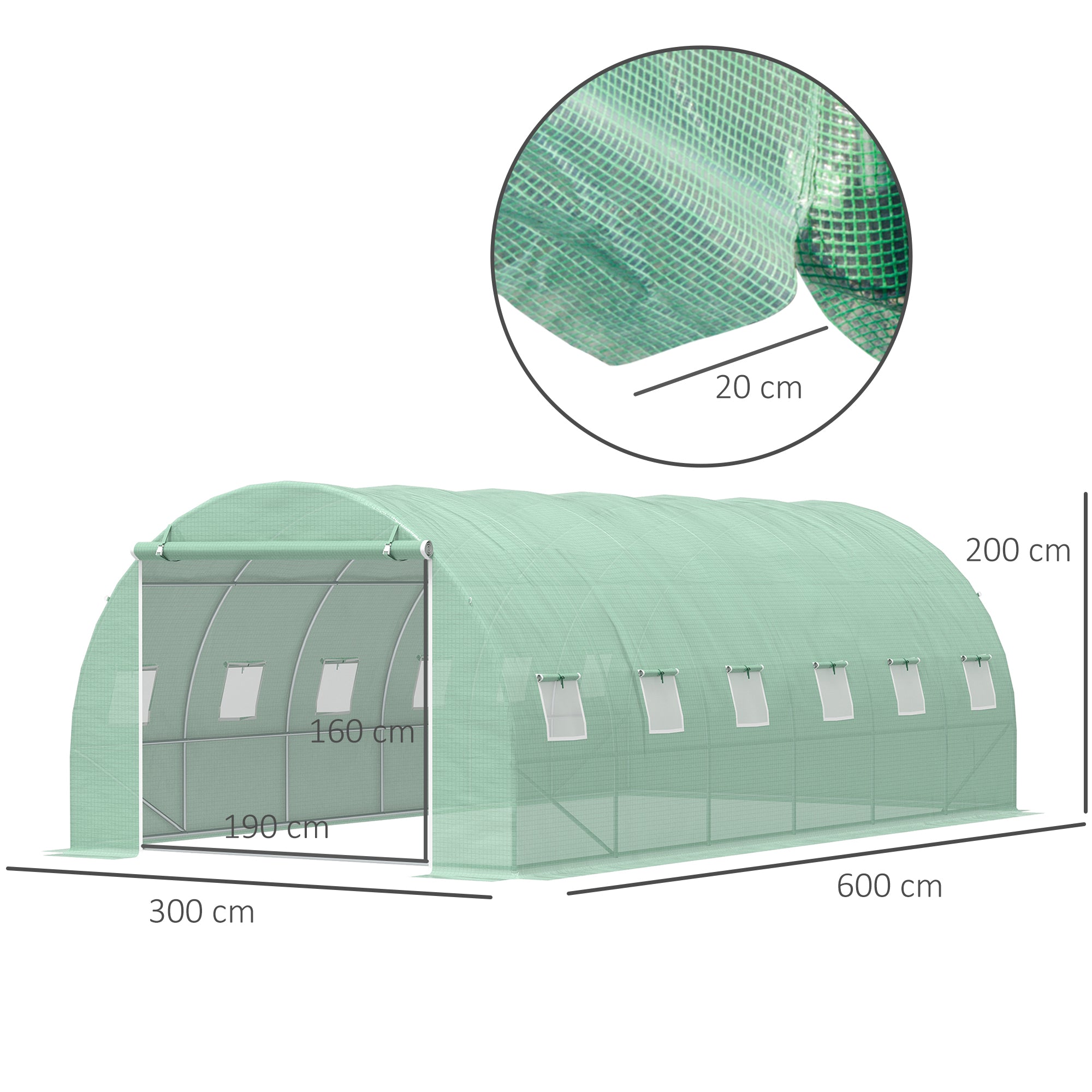 Outsunny 6 x 3 x 2 m Polytunnel Greenhouse with Roll-up Door and 12 Mesh Windows, Walk-in Garden Tunnel Warm House Tent with UV-resistant PE Cover and Galvanised Steel Frame, Green 