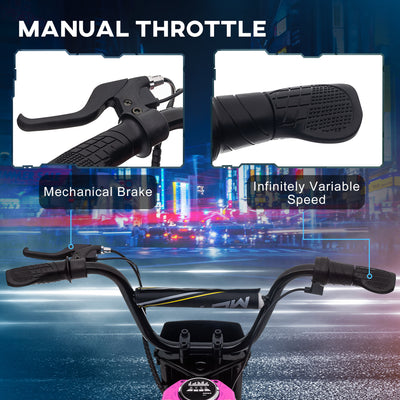 HOMCOM 24V Electric Motorbike with Twist Grip Throttle, Music, Horn, 12" Pneumatic Tyres, 16km/h Max Speed - Pink 
