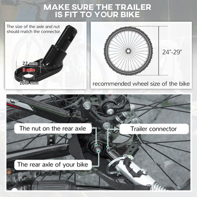 HOMCOM 2 Seat Bike Trailer with 5 Point Harness, Baby Bike Stroller with Safety Flag, Reflectors, for 18+ Months, Black 