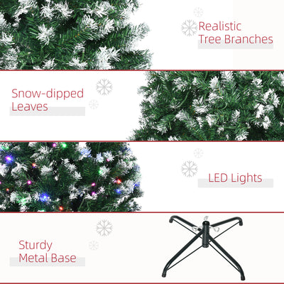 HOMCOM 6FT Tall Prelit Pencil Slim Artificial Christmas Tree with Realistic Branches, 300 Colourful LED Lights and 618 Tips, Xmas Decoration, Green 
