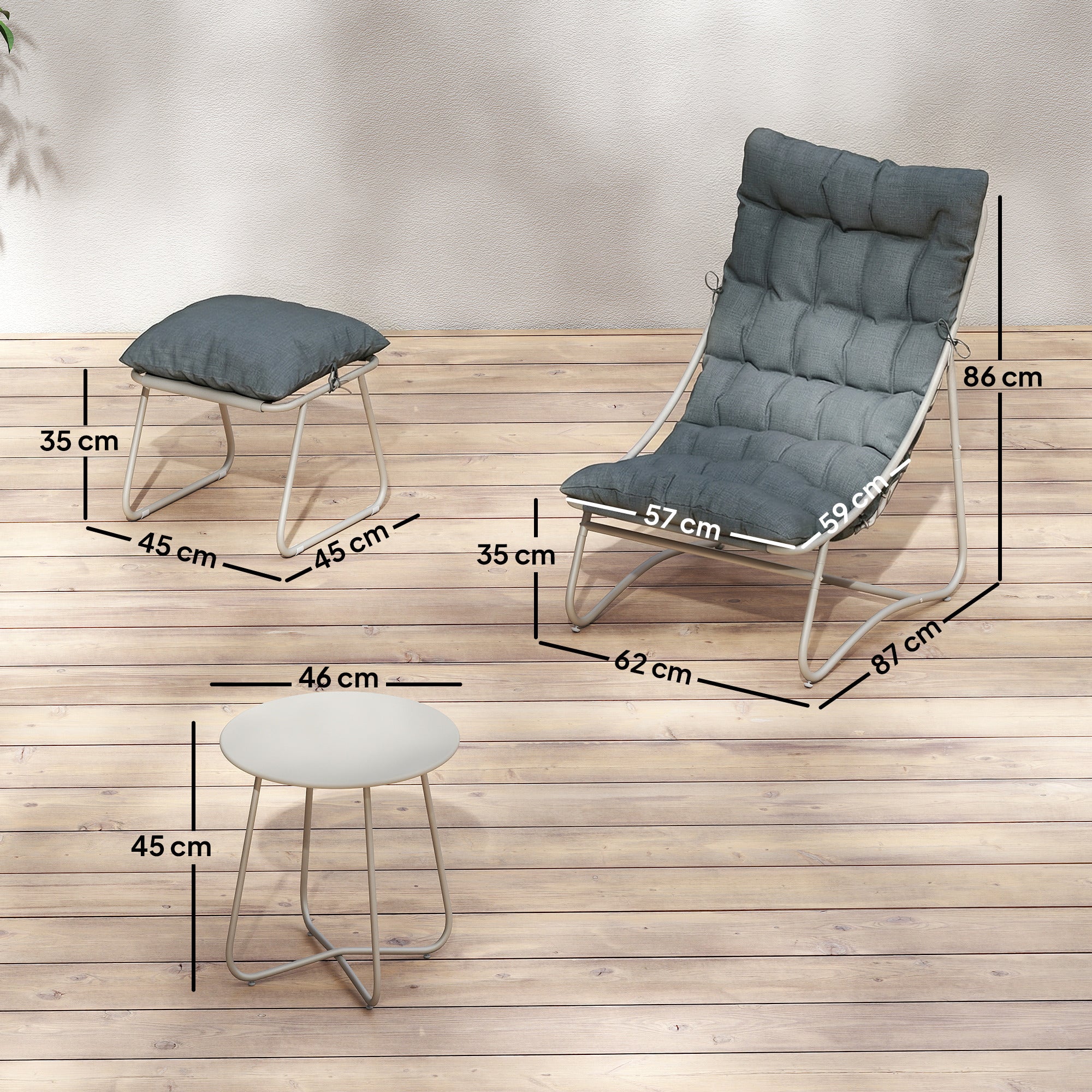 Outsunny Bistro Set for Garden, 3 Piece Outdoor Table and Chair with Footstool and Removable Cushions, Comfy Balcony Furniture 