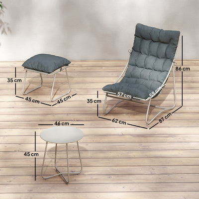 Outsunny Bistro Set for Garden, 3 Piece Outdoor Table and Chair with Footstool and Removable Cushions, Comfy Balcony Furniture 