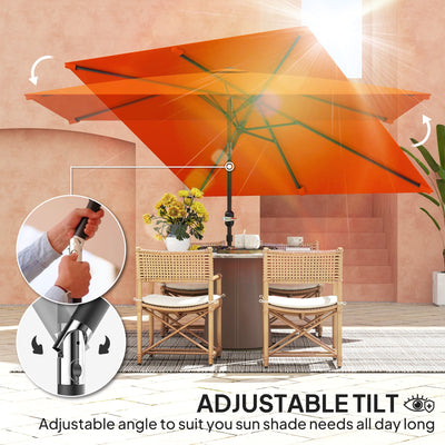 Outsunny 3x2m Patio Parasol Garden Umbrellas Canopy with Aluminium Tilt Crank Rectangular Sun Shade Steel, Orange 