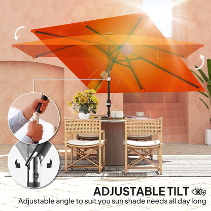 Outsunny 3x2m Patio Parasol Garden Umbrellas Canopy with Aluminium Tilt Crank Rectangular Sun Shade Steel, Orange 