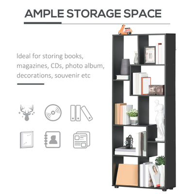 HOMCOM 8-Tier Freestanding Bookcase w/ Melamine Surface Anti-Tipping Foot Pads Home Display Storage Grid Stand Bedroom Living Room Furniture Modern Style - Black 