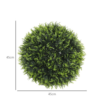 HOMCOM Set of 2 Artificial Plant Topiary Balls, UV-protected Fake Decorative Plants, Faux Plants for Home Indoor Outdoor Decor, 45cm, Green 